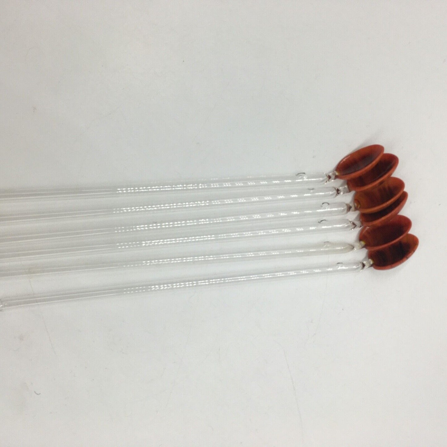 Vintage Barware Art Glass Stir Stick Straw Spoon Set of 6 Orange Brown Swirl MCM