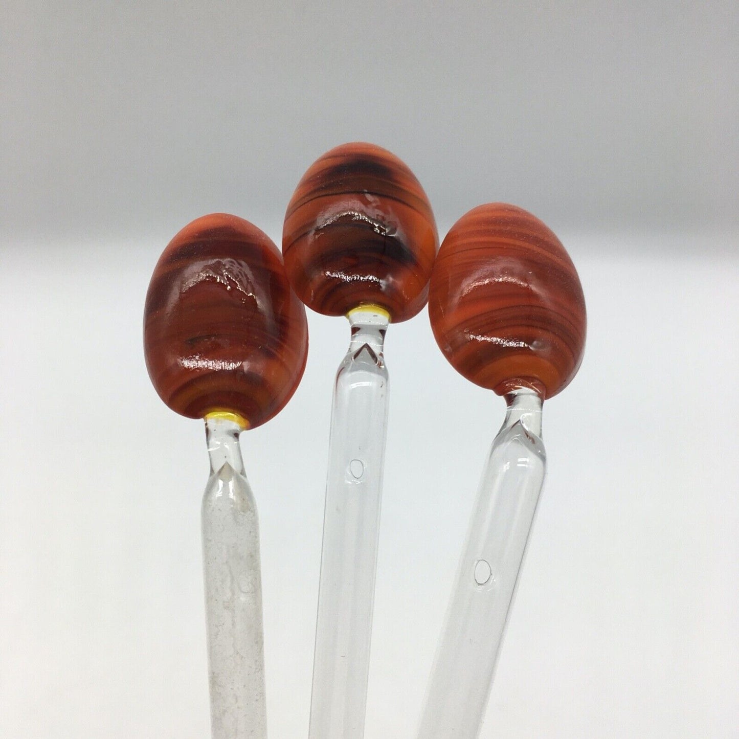 Vintage Barware Art Glass Stir Stick Straw Spoon Set of 6 Orange Brown Swirl MCM