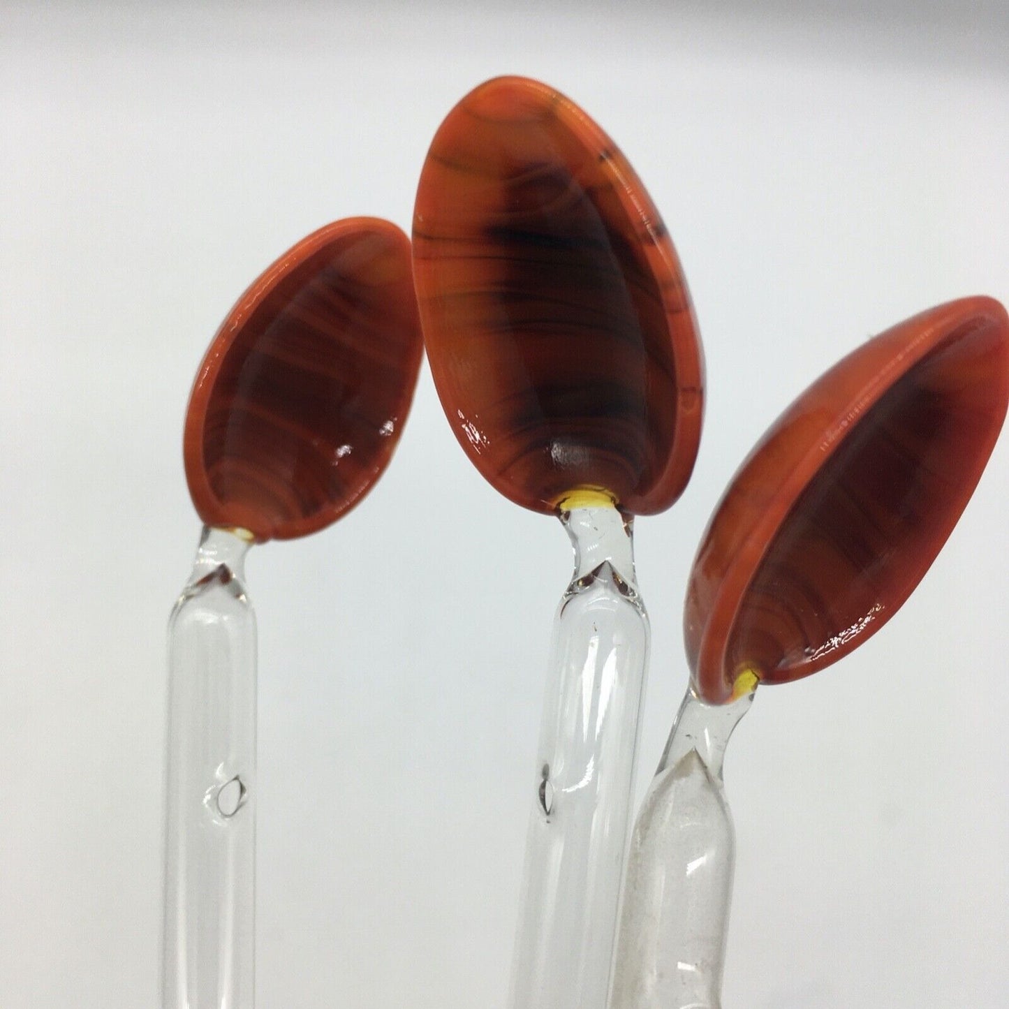 Vintage Barware Art Glass Stir Stick Straw Spoon Set of 6 Orange Brown Swirl MCM