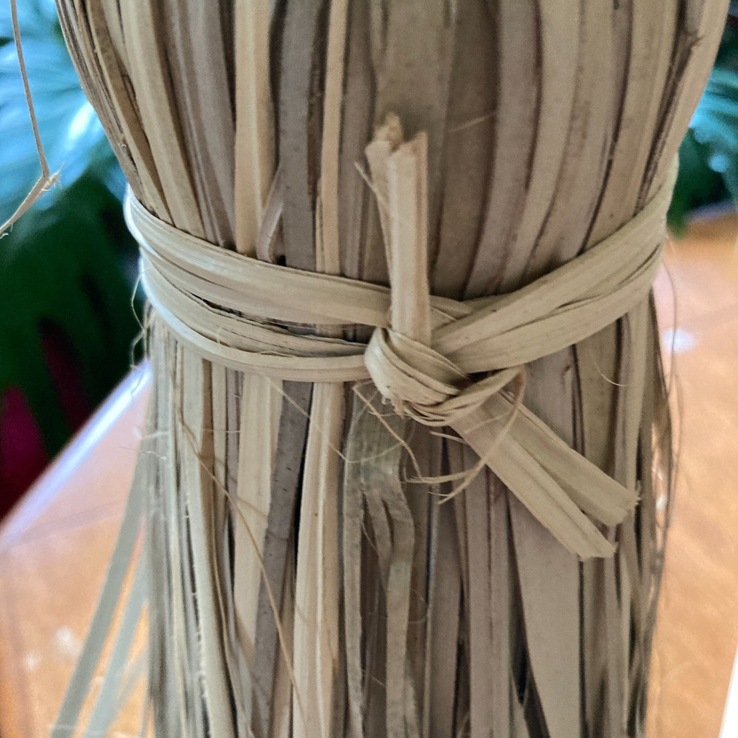 Folk Art Handmade Broom Natural Fiber Bristles Wood Handle Halloween Autumn Home