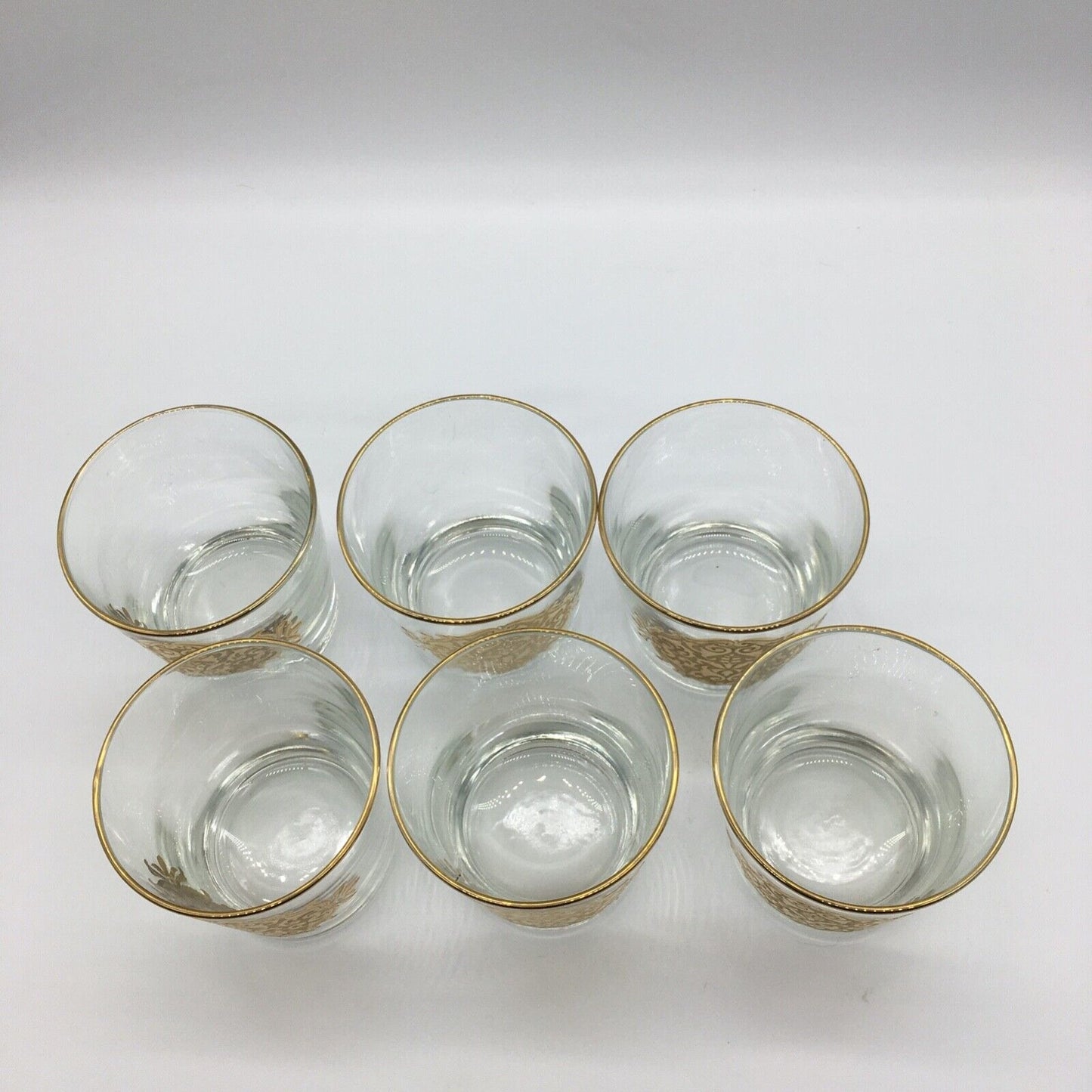 Libbey Barware Cocktail Glass Set of 6 Gold Medallion Trim Opera Lowball MCM VTG