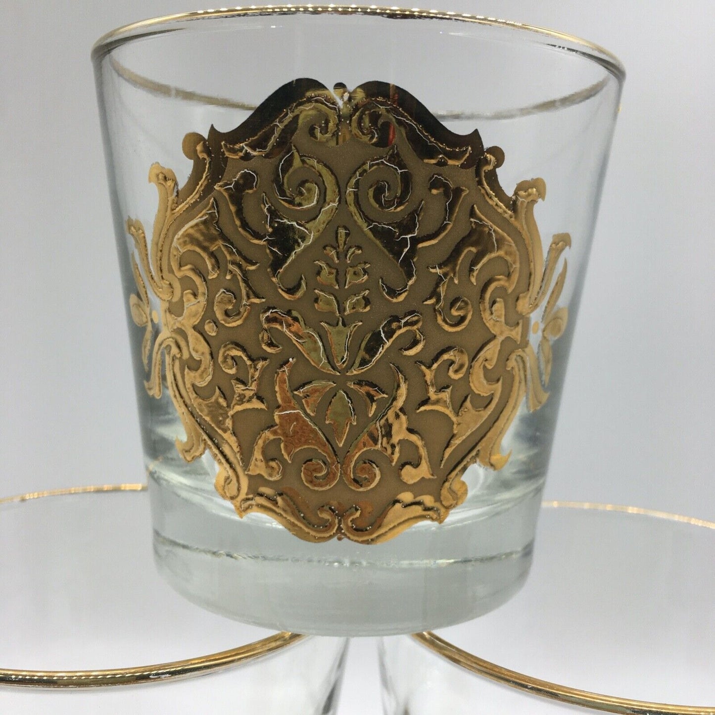 Libbey Barware Cocktail Glass Set of 6 Gold Medallion Trim Opera Lowball MCM VTG