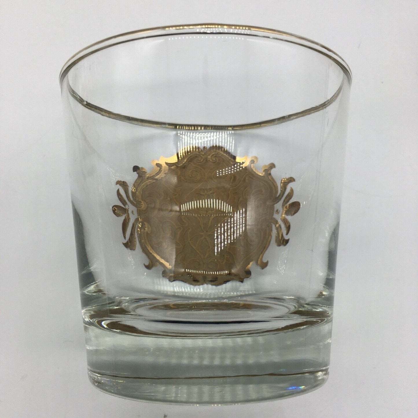 Libbey Barware Cocktail Glass Set of 6 Gold Medallion Trim Opera Lowball MCM VTG