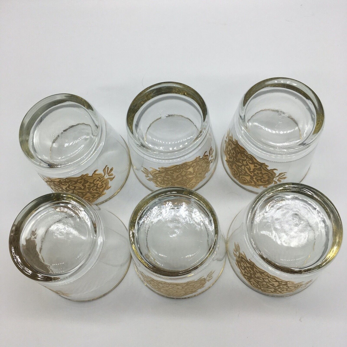 Libbey Barware Cocktail Glass Set of 6 Gold Medallion Trim Opera Lowball MCM VTG