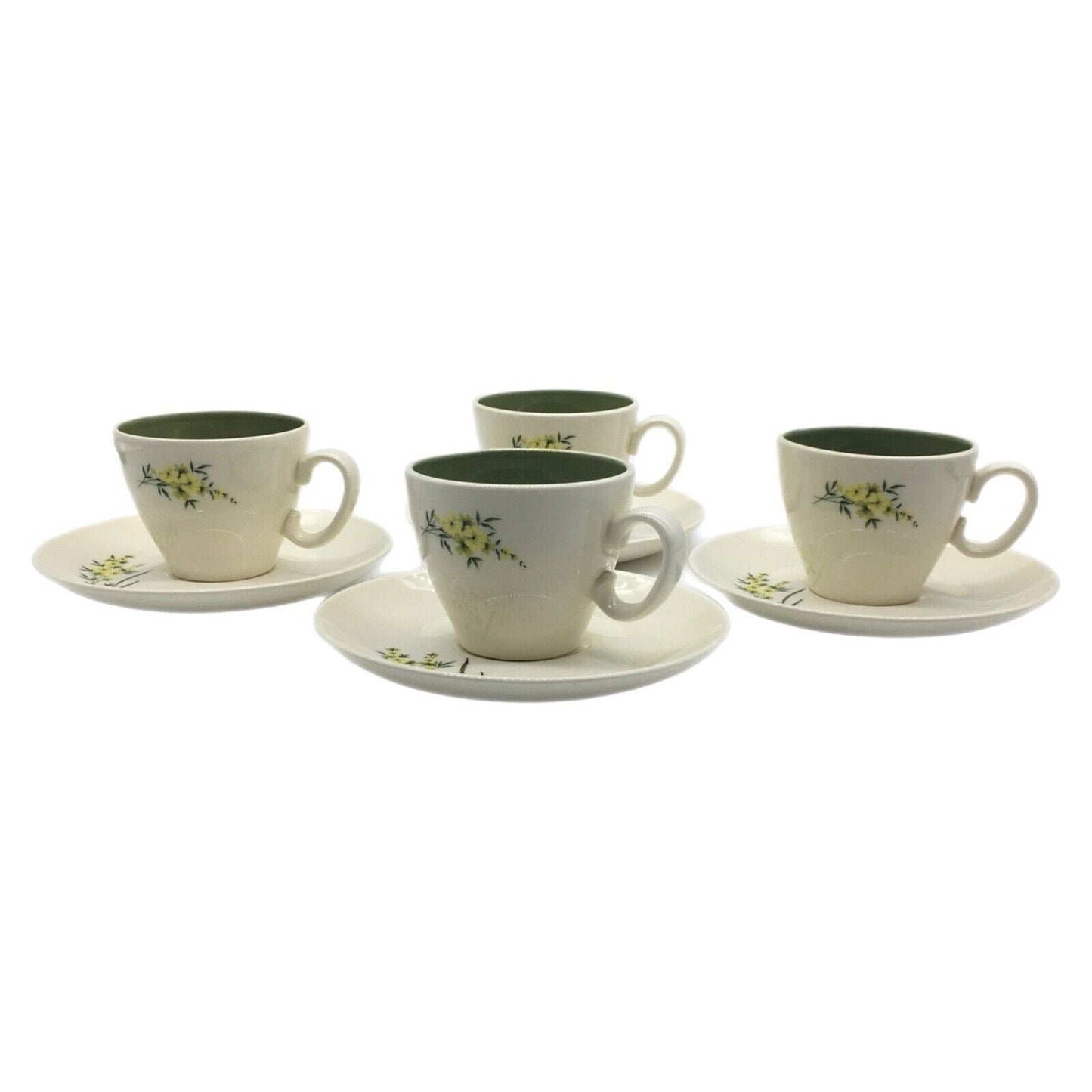 Taylor Smith Taylor Lemon Blossom Cup & Saucer Set of 4 Sage Green Interior VTG