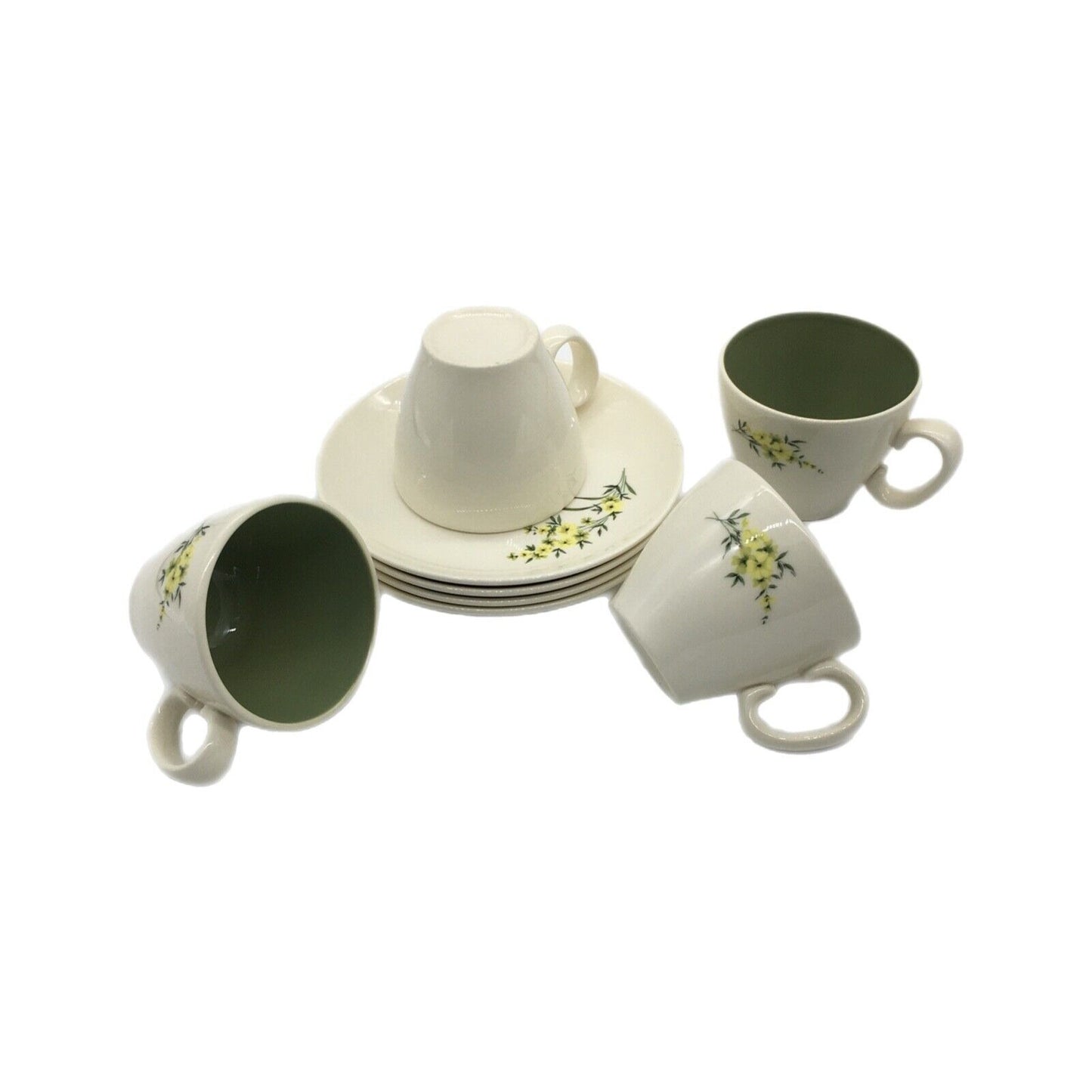 Taylor Smith Taylor Lemon Blossom Cup & Saucer Set of 4 Sage Green Interior VTG