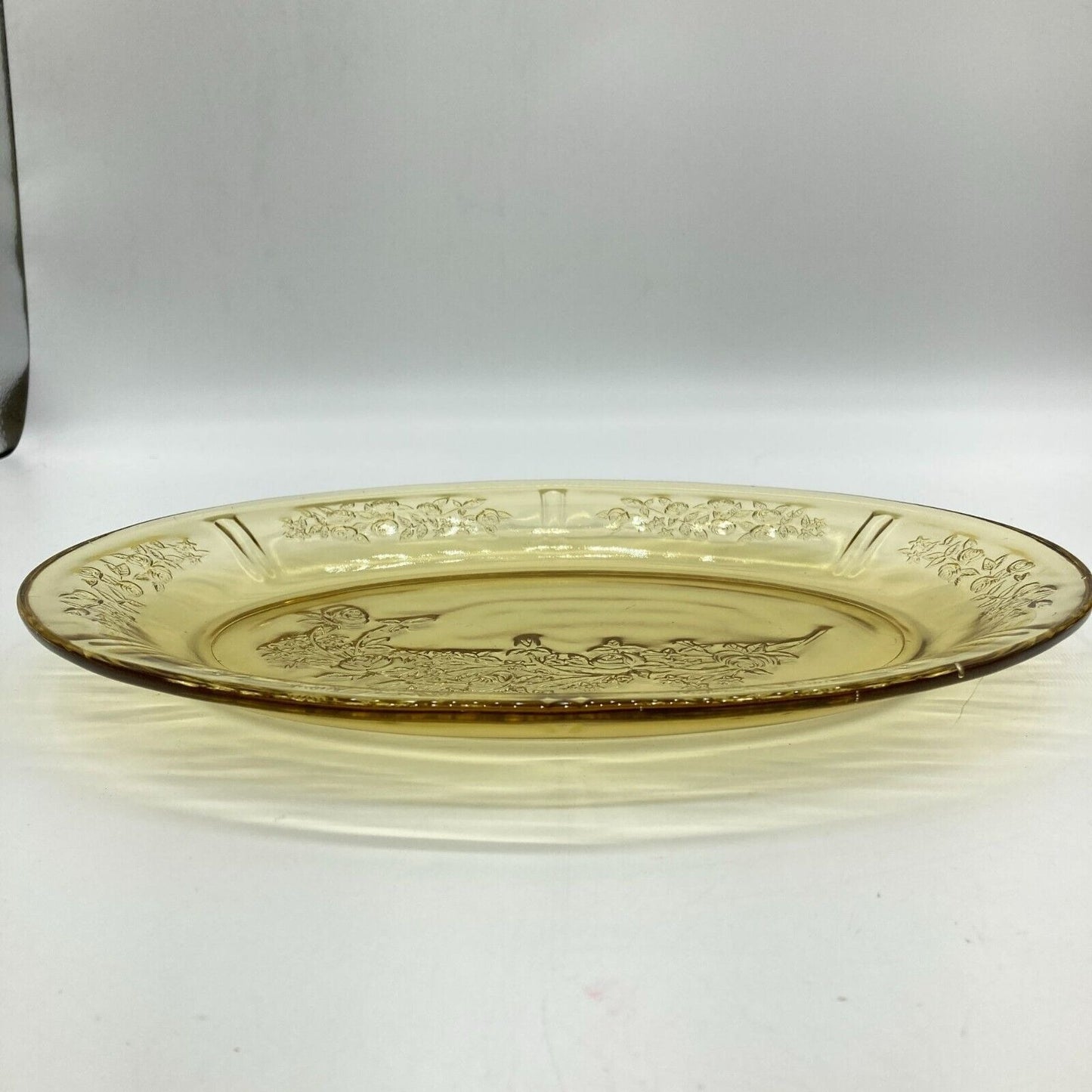 Vintage Federal Glass 13" Yellow Oval Platter With Floral Depression Glass