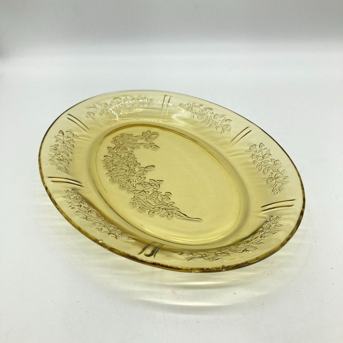 Vintage Federal Glass 13" Yellow Oval Platter With Floral Depression Glass