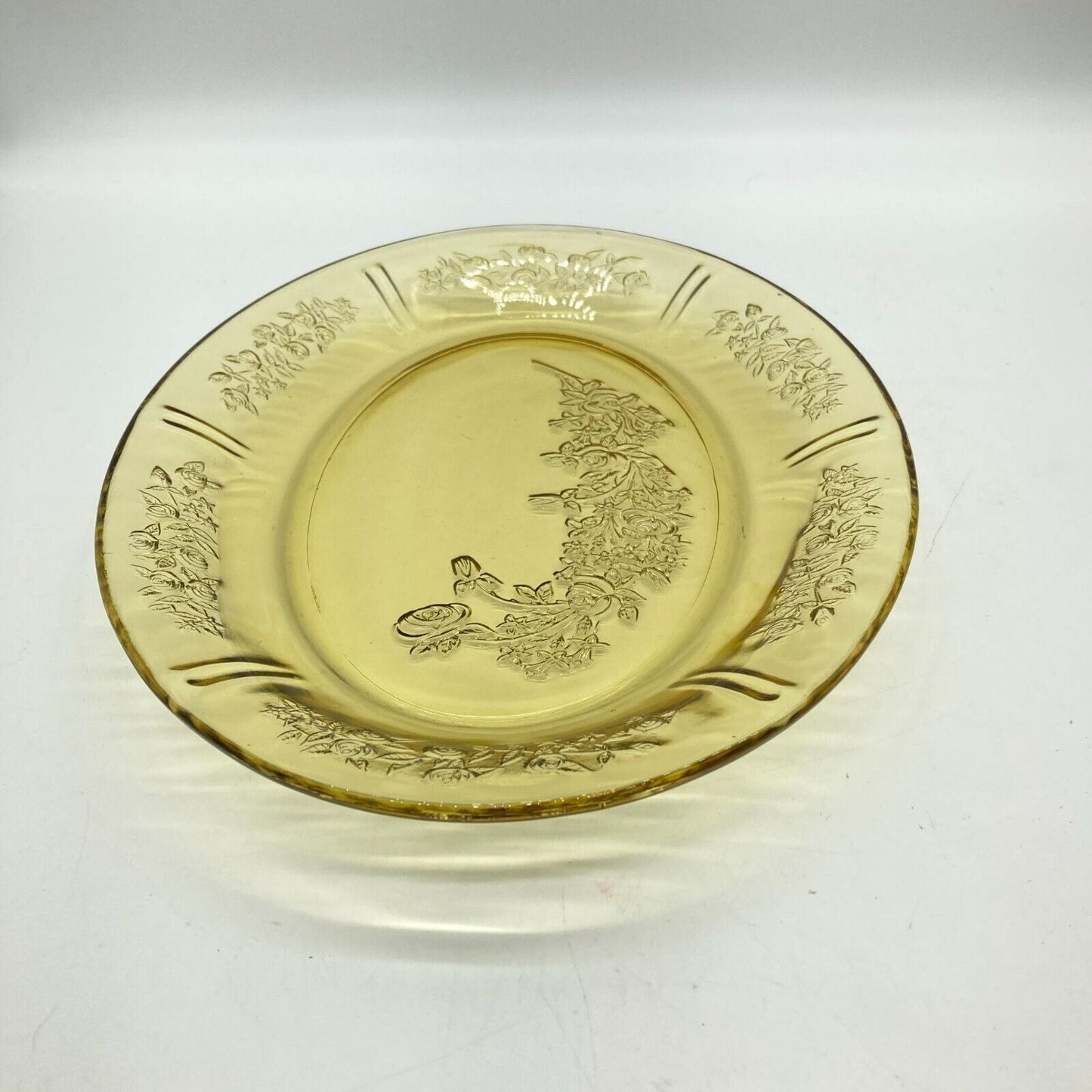 Vintage Federal Glass 13" Yellow Oval Platter With Floral Depression Glass