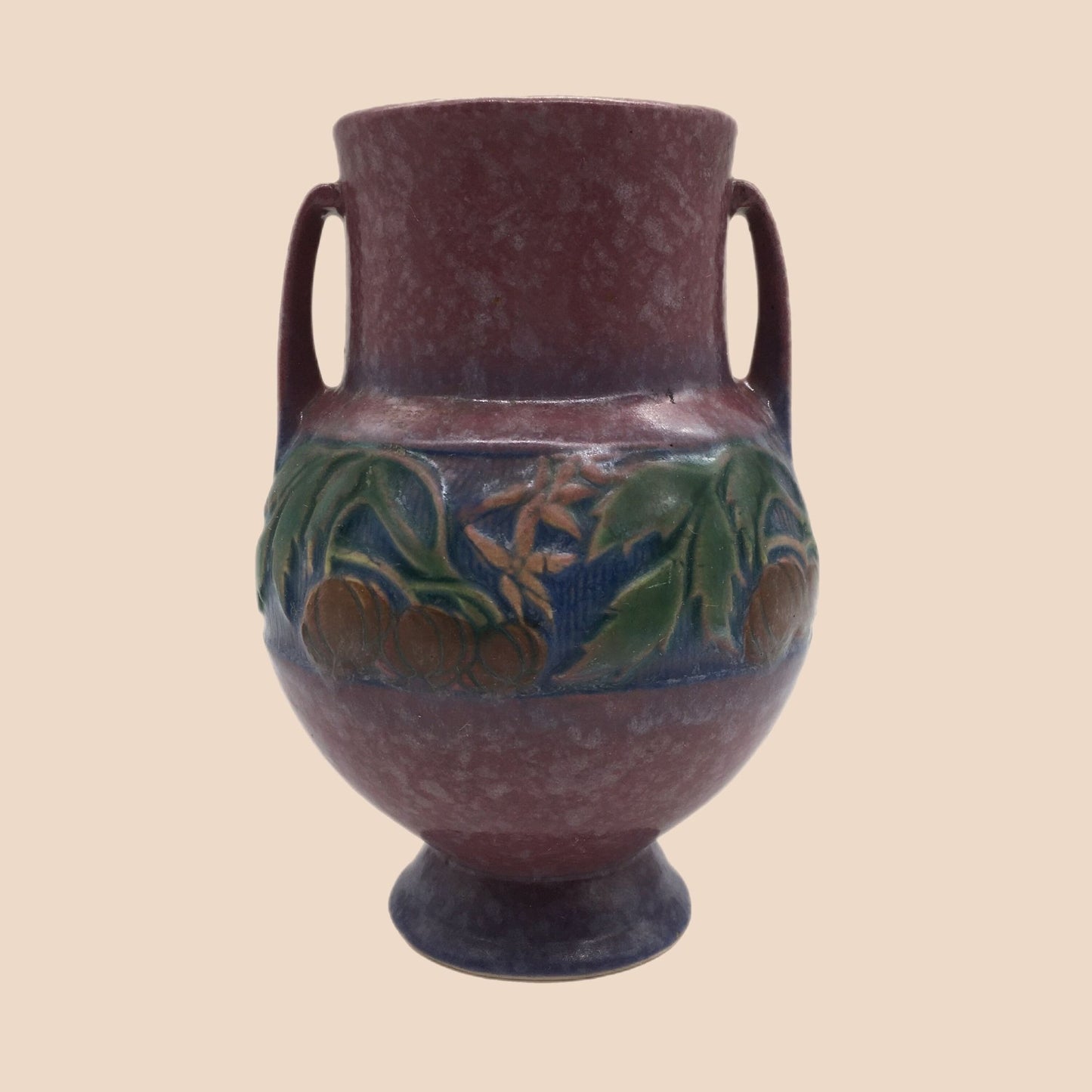 Vintage Roseville Art Pottery Pink Purple Baneda Vase 589-6 Pumpkins
