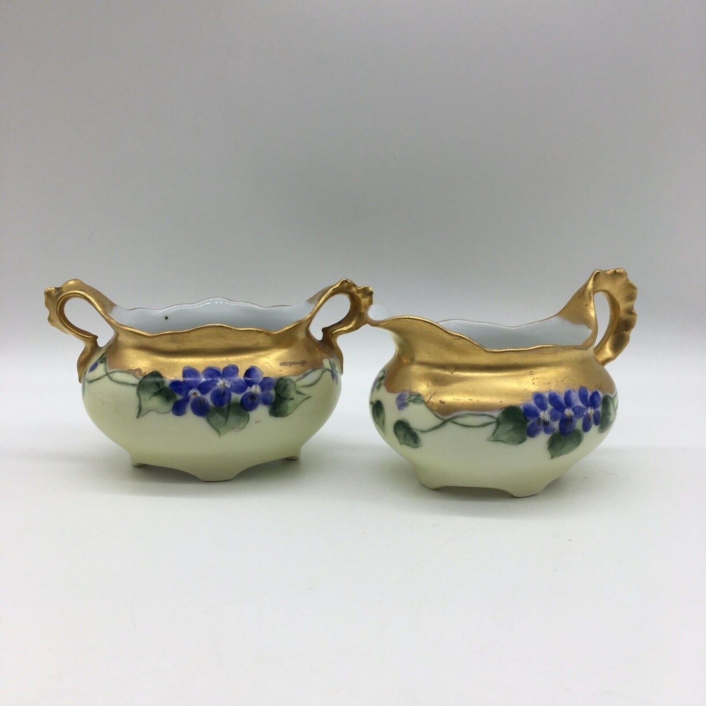 Imperial PSL Austria Cream Sugar Set Hand Painted Floral Gold Trim Antique 1918