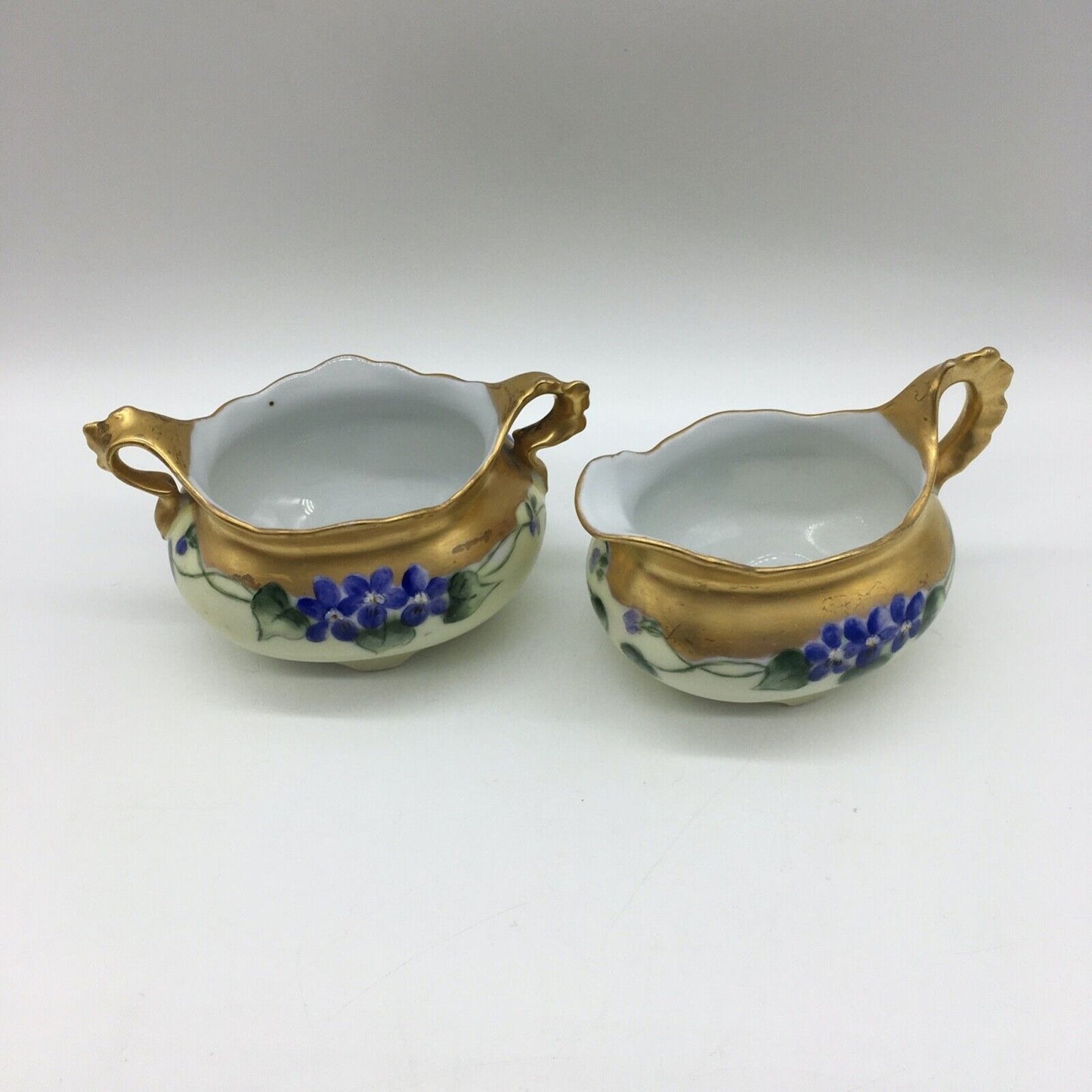 Imperial PSL Austria Cream Sugar Set Hand Painted Floral Gold Trim Antique 1918