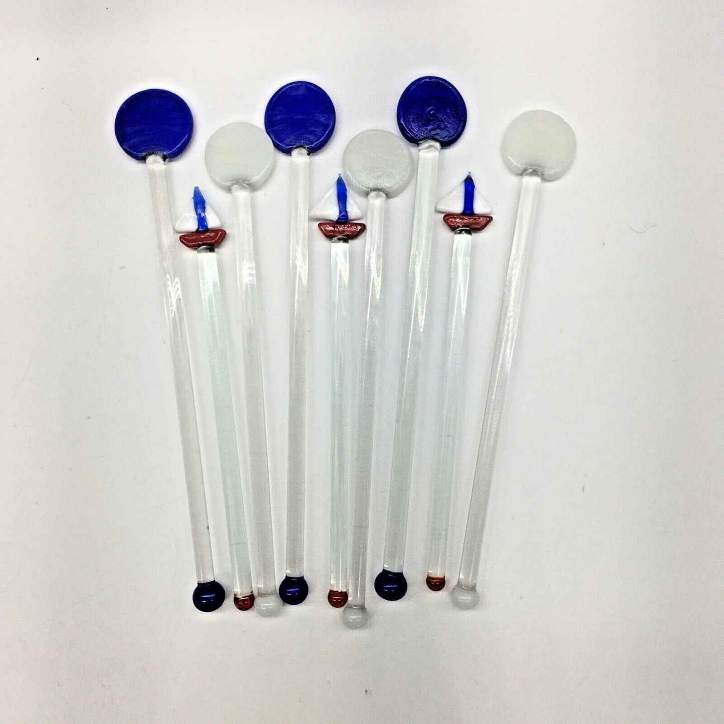 Vintage Barware Art Glass Stir Stick Lot 9 Sailboats Summer Beach Pool Boating