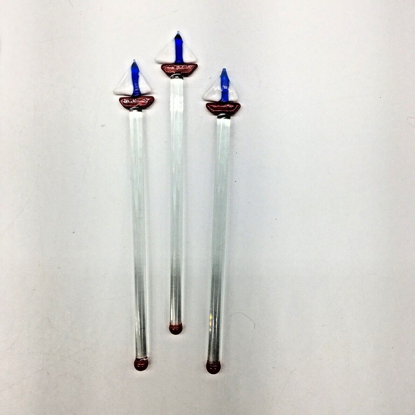 Vintage Barware Art Glass Stir Stick Lot 9 Sailboats Summer Beach Pool Boating