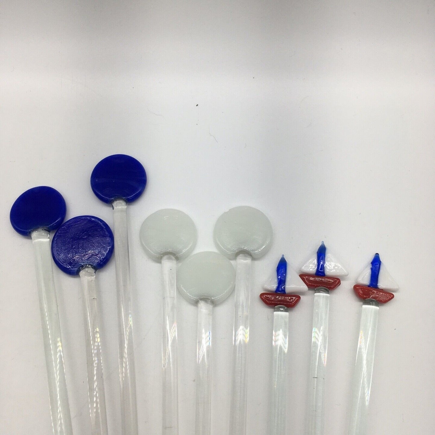 Vintage Barware Art Glass Stir Stick Lot 9 Sailboats Summer Beach Pool Boating