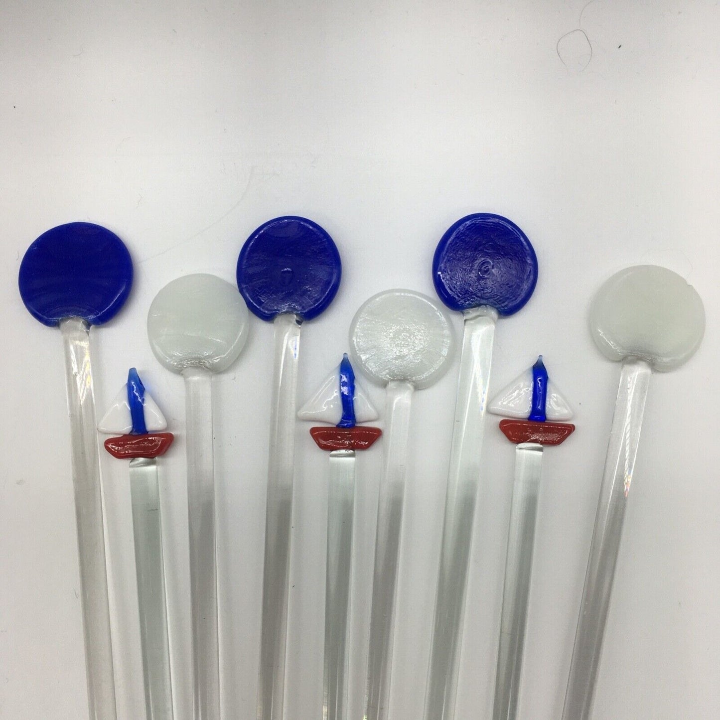 Vintage Barware Art Glass Stir Stick Lot 9 Sailboats Summer Beach Pool Boating