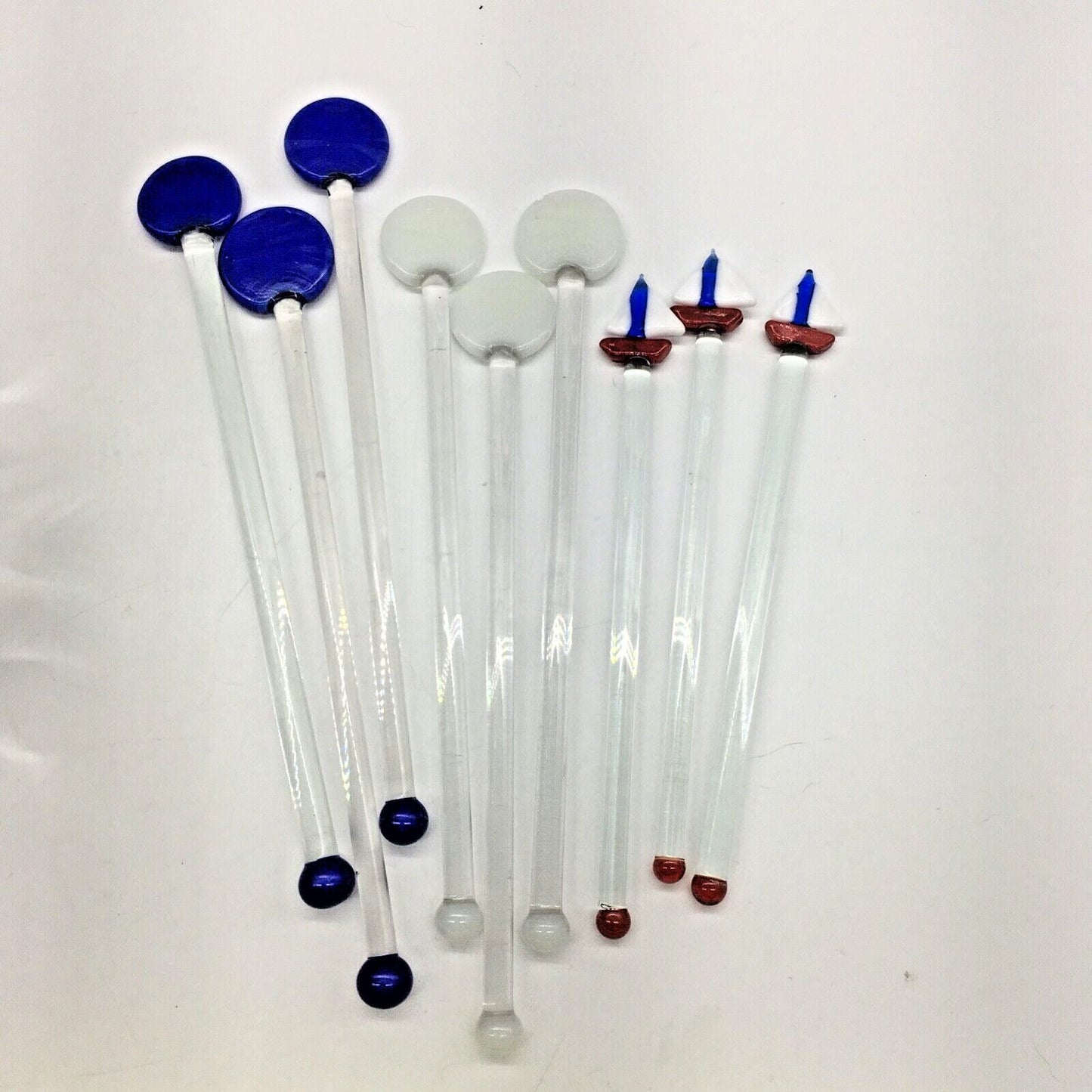 Vintage Barware Art Glass Stir Stick Lot 9 Sailboats Summer Beach Pool Boating