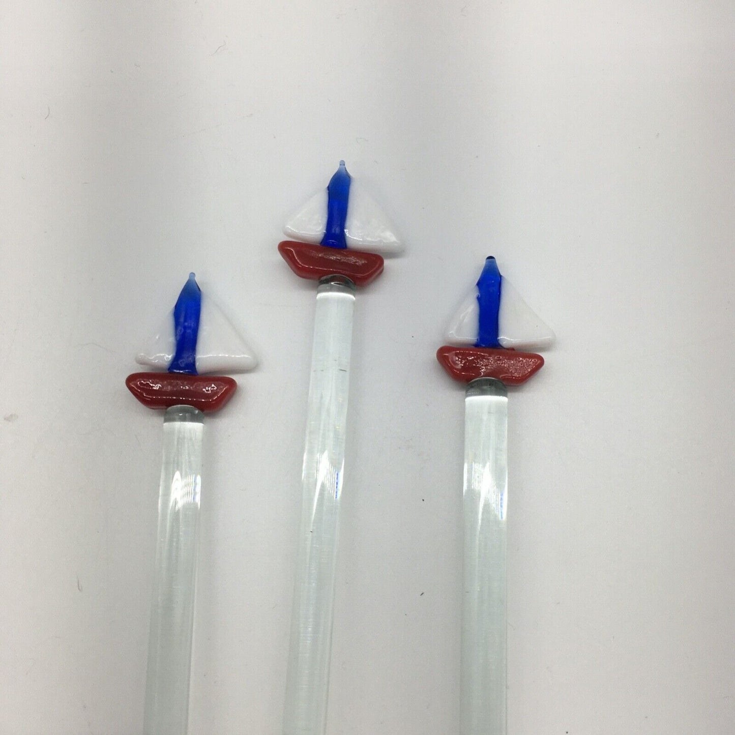 Vintage Barware Art Glass Stir Stick Lot 9 Sailboats Summer Beach Pool Boating