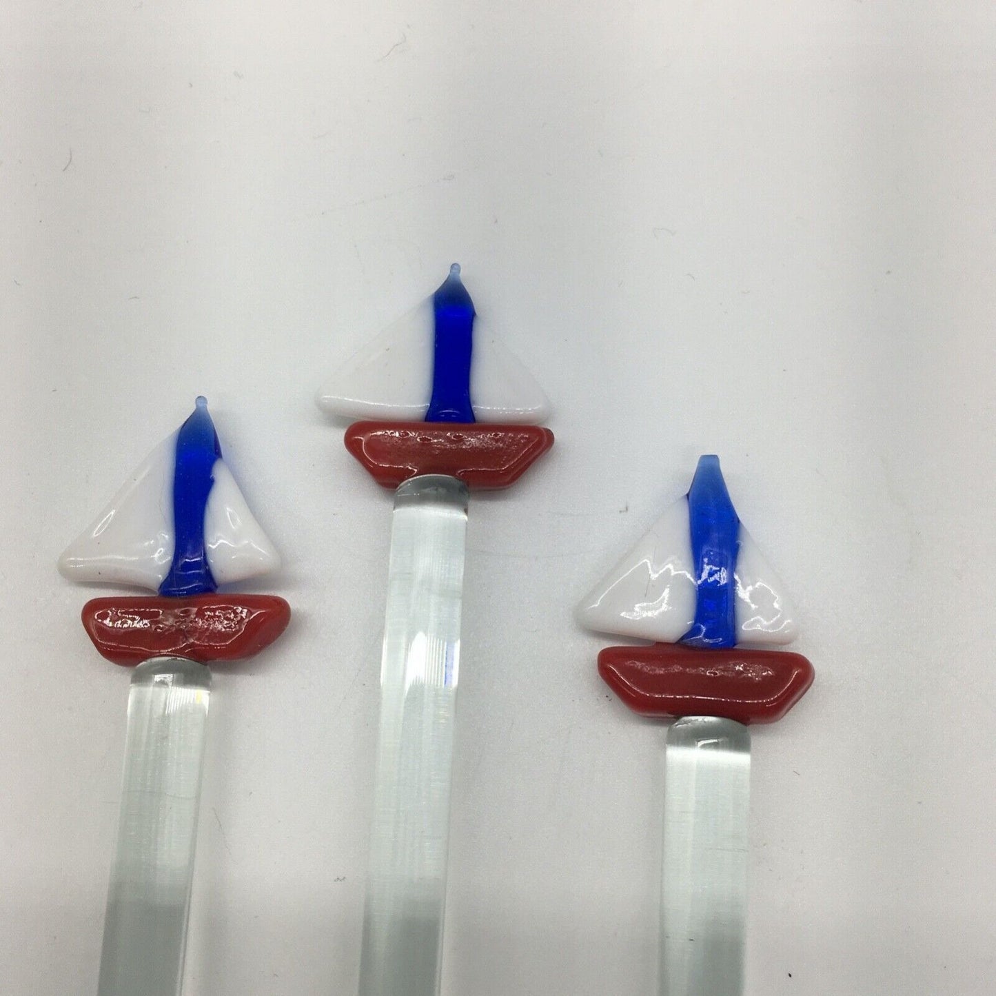 Vintage Barware Art Glass Stir Stick Lot 9 Sailboats Summer Beach Pool Boating