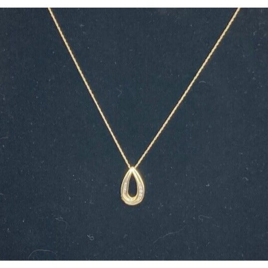 Diamond Necklace Tear Drop Pendant Stamped JMC 10K Yellow Gold on 10K Chain VTG