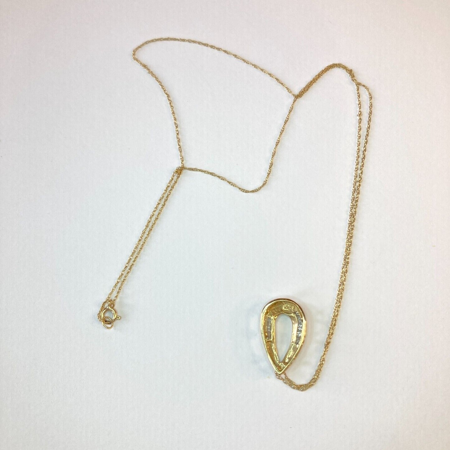 Diamond Necklace Tear Drop Pendant Stamped JMC 10K Yellow Gold on 10K Chain VTG