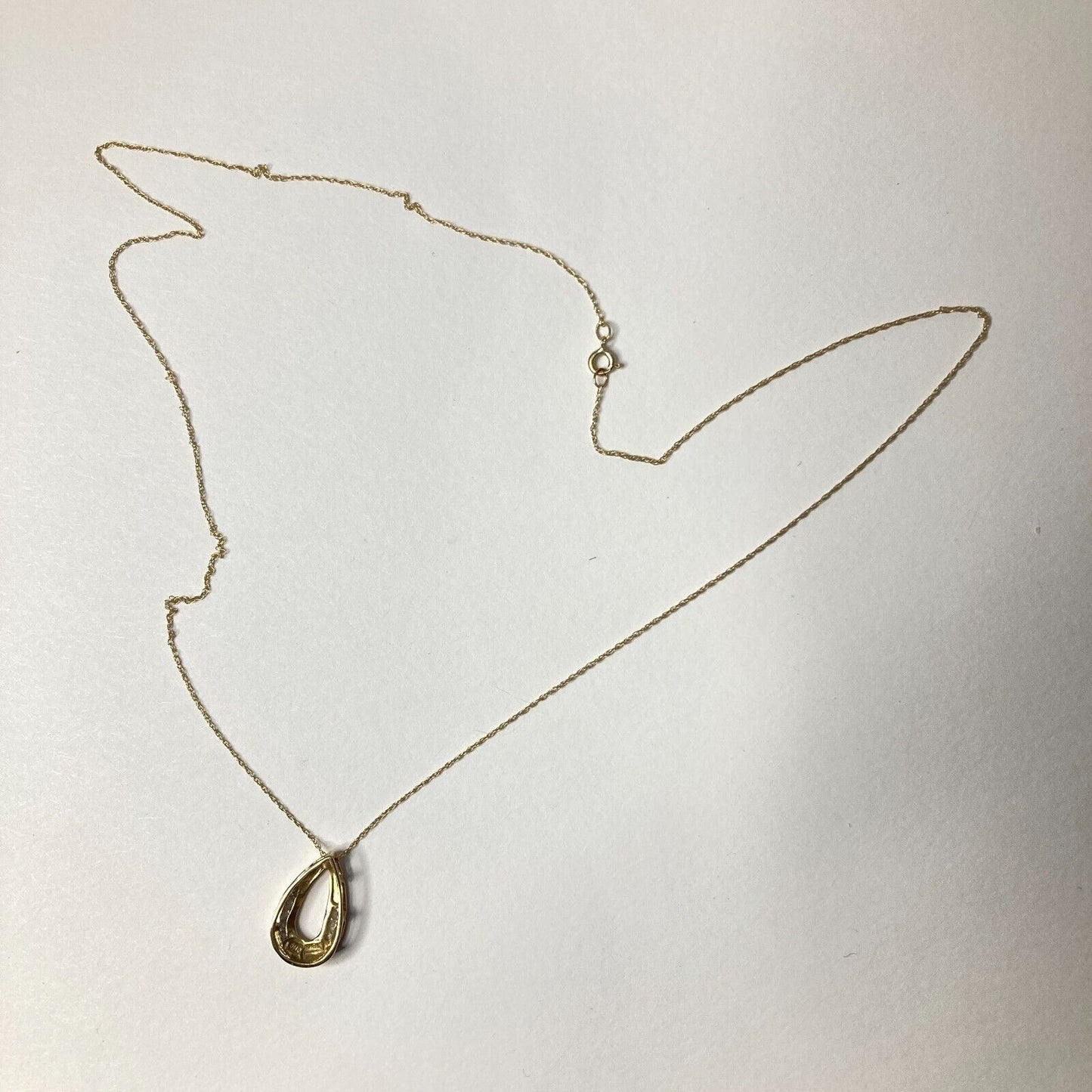 Diamond Necklace Tear Drop Pendant Stamped JMC 10K Yellow Gold on 10K Chain VTG