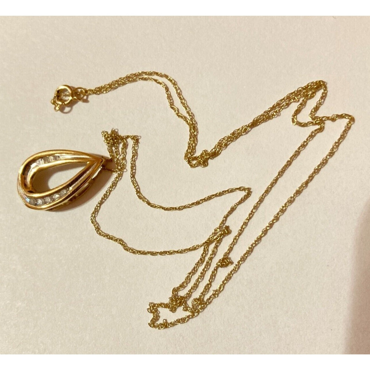 Diamond Necklace Tear Drop Pendant Stamped JMC 10K Yellow Gold on 10K Chain VTG