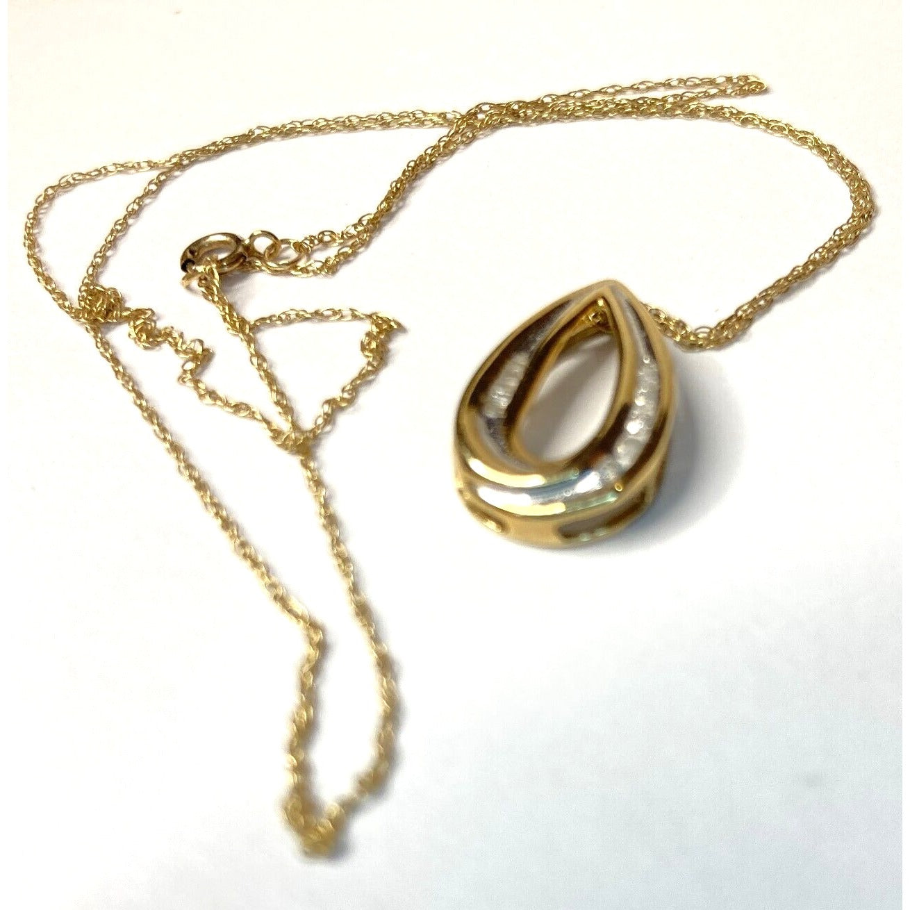 Diamond Necklace Tear Drop Pendant Stamped JMC 10K Yellow Gold on 10K Chain VTG