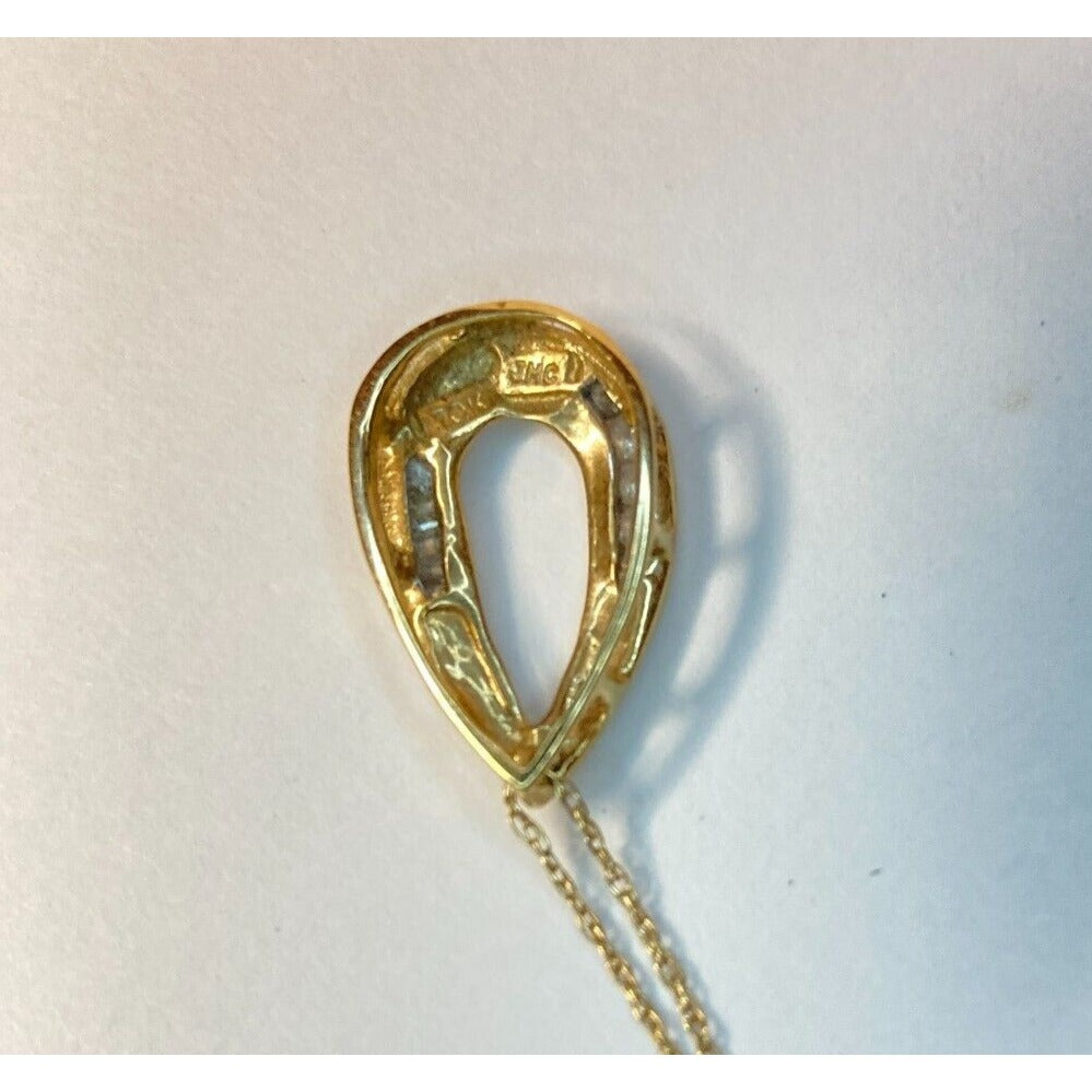 Diamond Necklace Tear Drop Pendant Stamped JMC 10K Yellow Gold on 10K Chain VTG