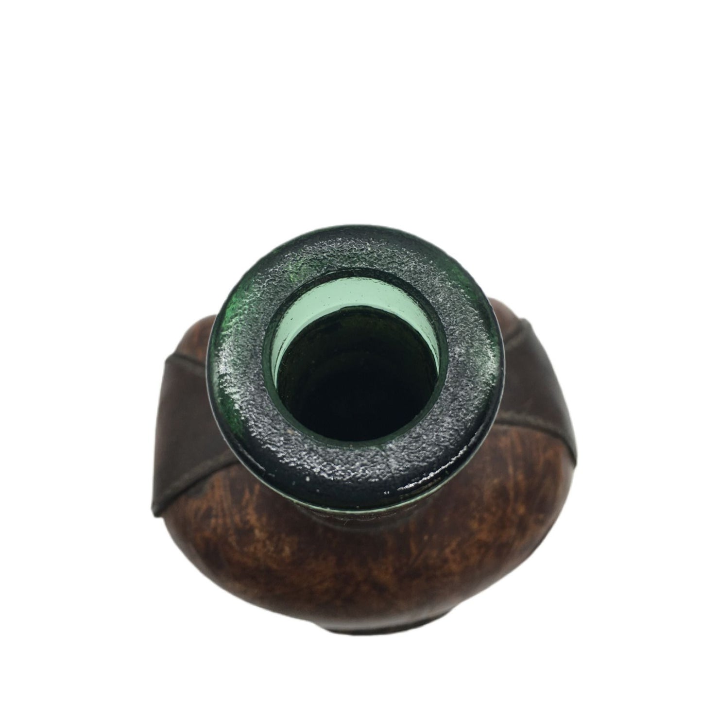 Decanter Italian Leather Wrap Green Glass Bottle Roman Helmet Emblem Italy VTG