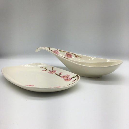 Metlox PoppyTrail Peach blossom Appetizer Set Platter & Dip Dish Vintage USA Cali