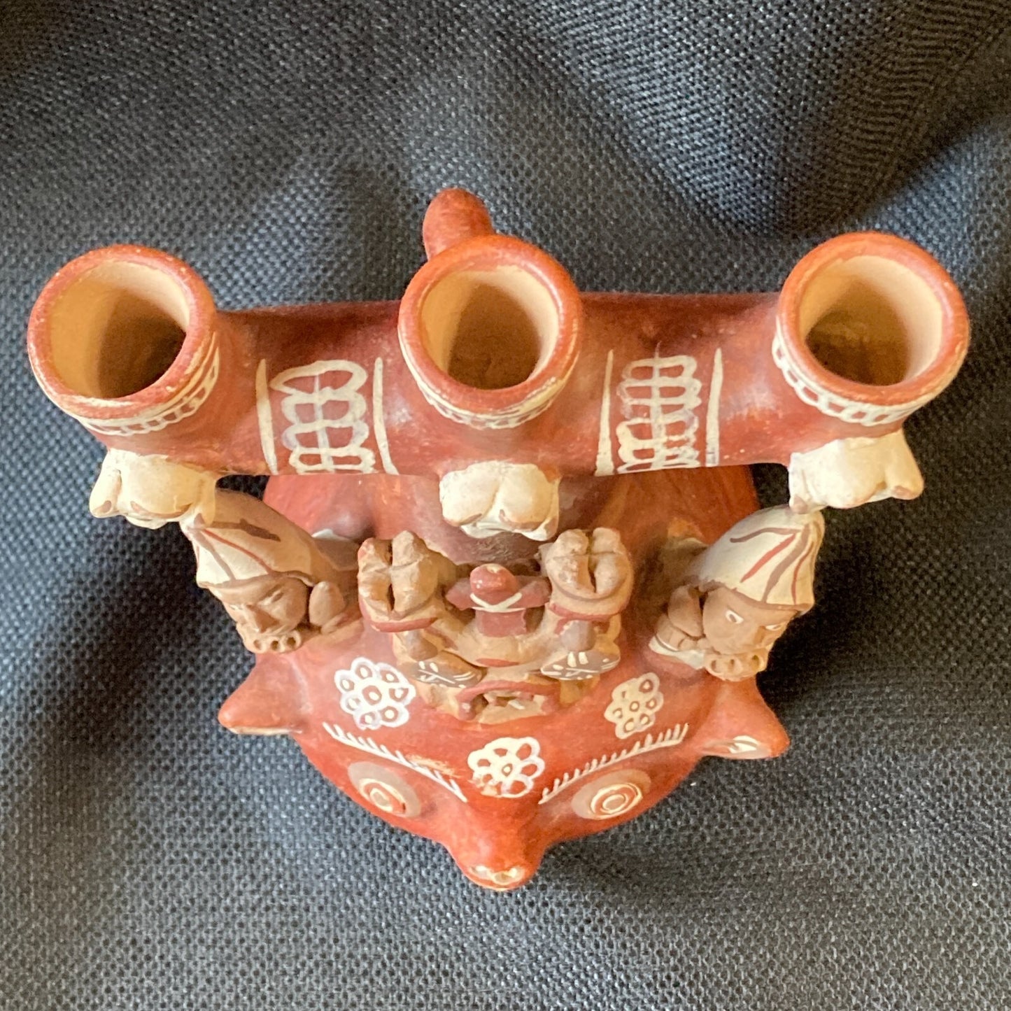 Vintage Peruvian Folk Art Candelabra Traditional Terracotta Pottery Deity Temple