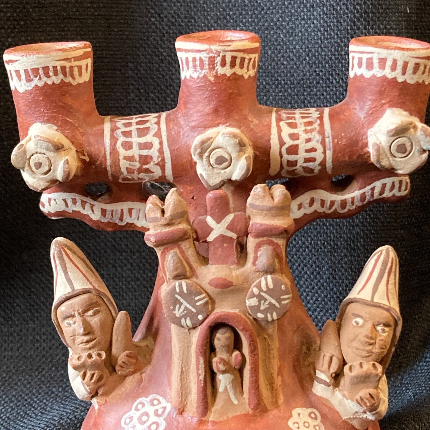 Vintage Peruvian Folk Art Candelabra Traditional Terracotta Pottery Deity Temple