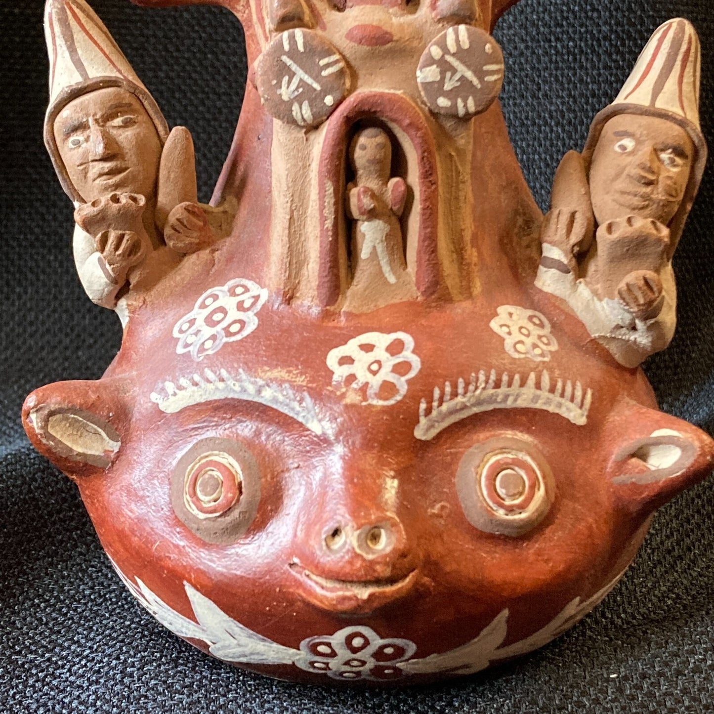 Vintage Peruvian Folk Art Candelabra Traditional Terracotta Pottery Deity Temple