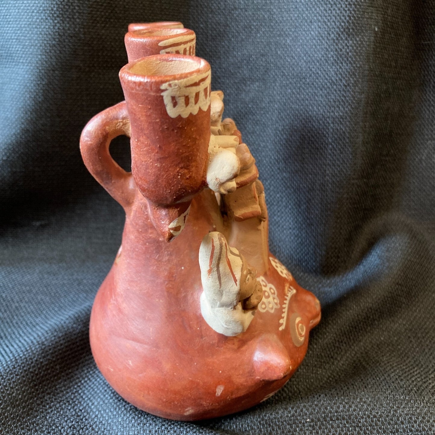 Vintage Peruvian Folk Art Candelabra Traditional Terracotta Pottery Deity Temple