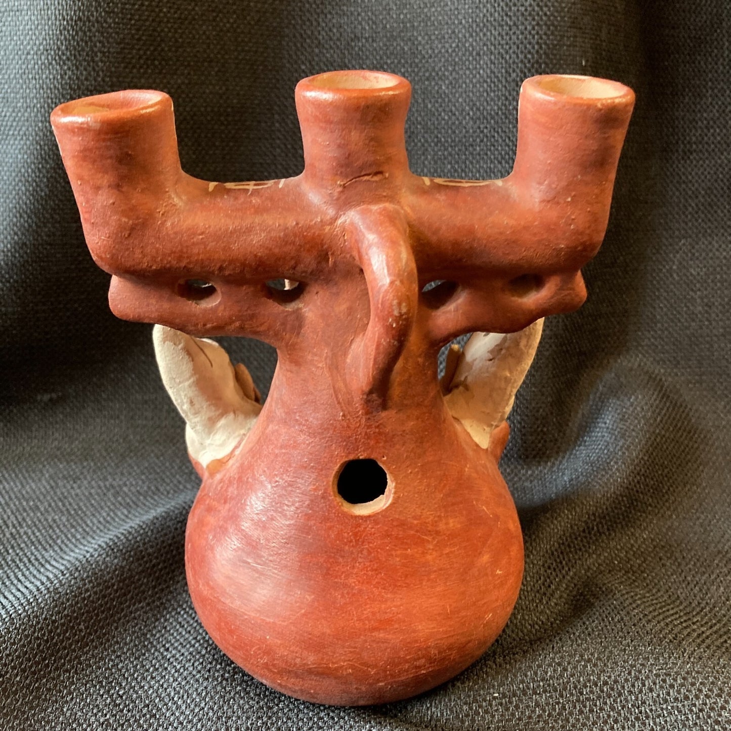 Vintage Peruvian Folk Art Candelabra Traditional Terracotta Pottery Deity Temple