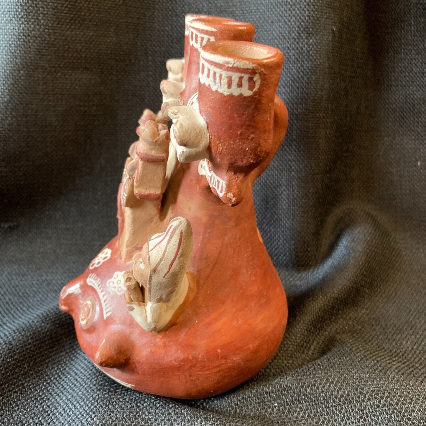 Vintage Peruvian Folk Art Candelabra Traditional Terracotta Pottery Deity Temple