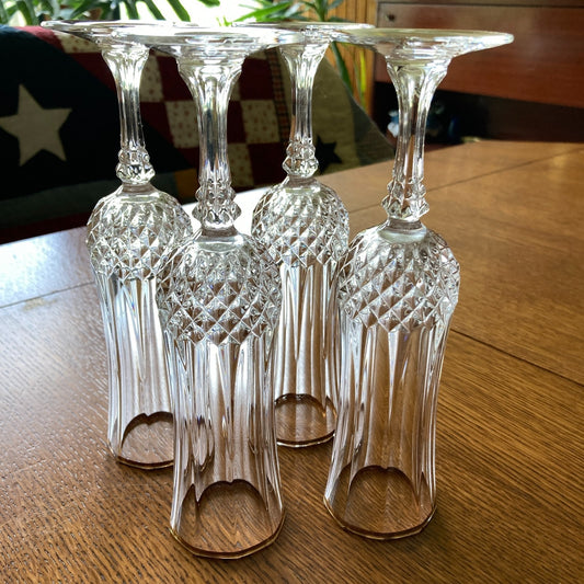 Crystal Champagne Flutes Set of 4 Gold Rims Special Occasion Vintage Bar Ware