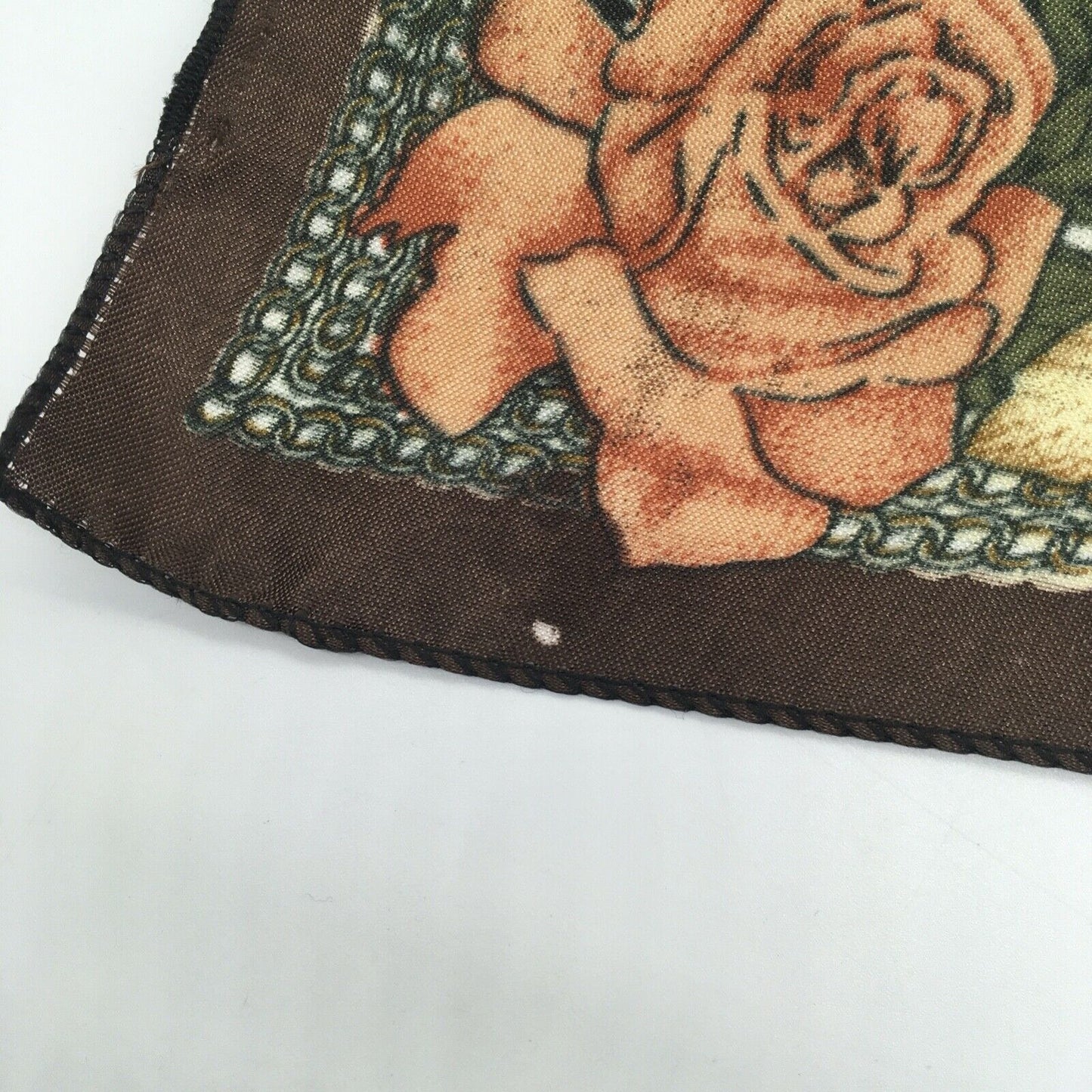 Vintage Scarf Chains Roses Western Shiny Neckerchief Pocket Square 18" Cowgirl