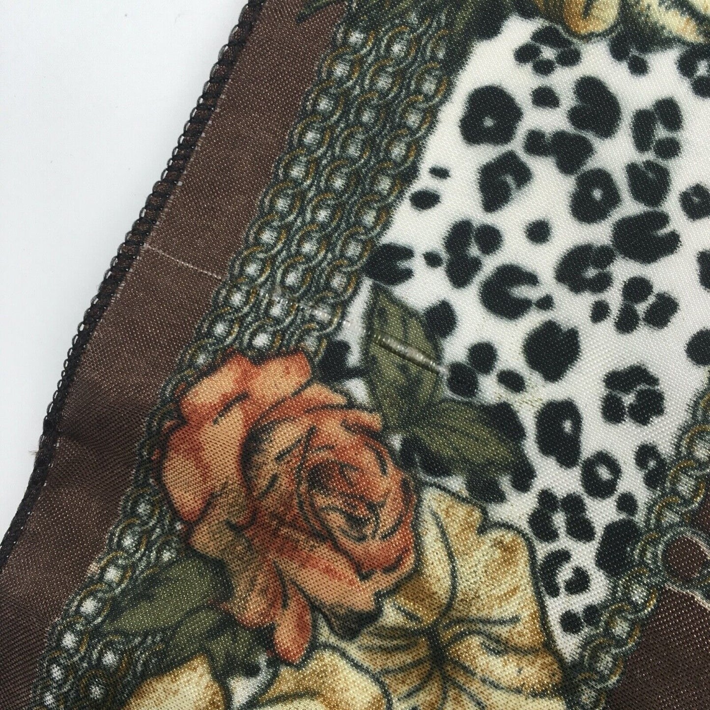 Vintage Scarf Chains Roses Western Shiny Neckerchief Pocket Square 18" Cowgirl
