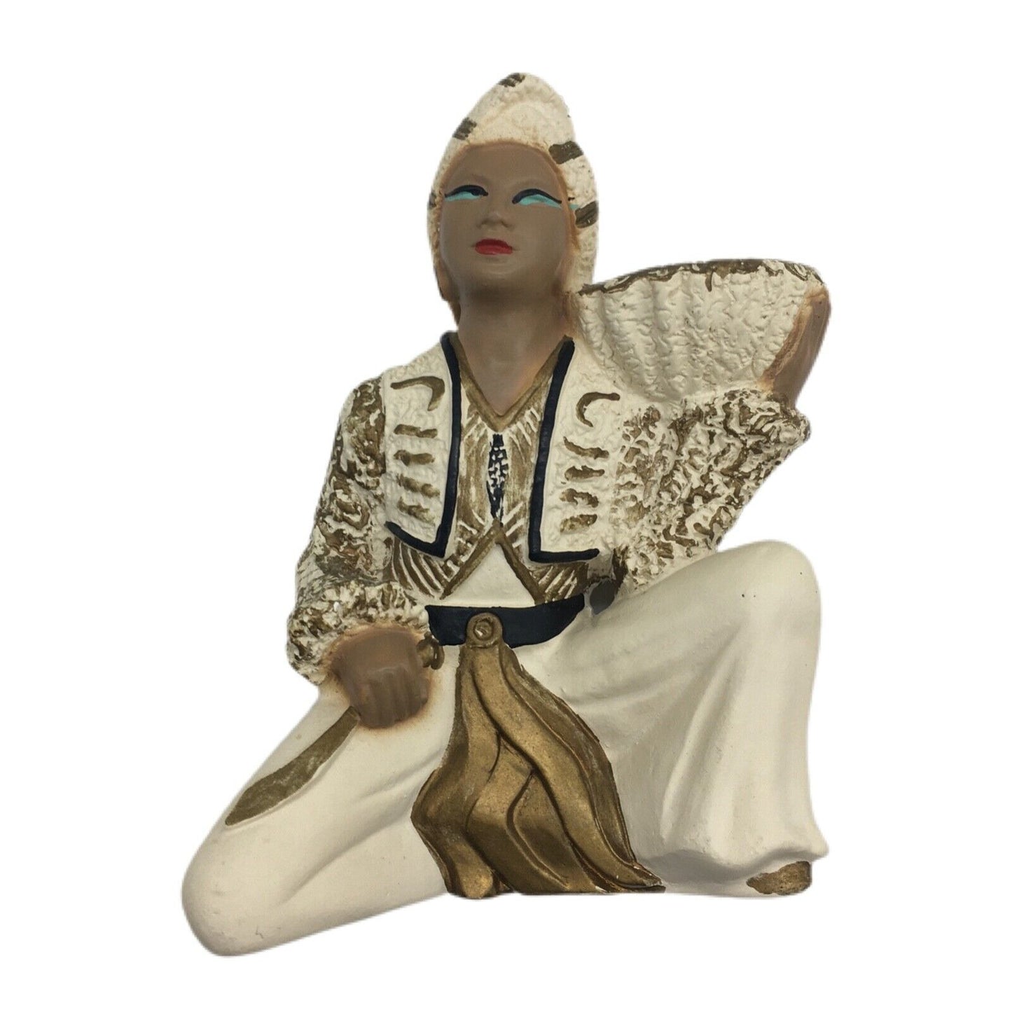 Chalk Ware Exotic Style Plaques Shell Shelves 4 Piece Set Ivory Hand Painted Gold Accent 1956