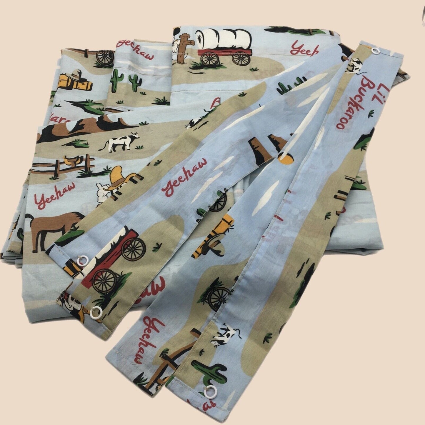 Disney Home Drapery Lil Buckaroo Mickey Cowboy Western Ranch 4 Panels 4 Tie Back