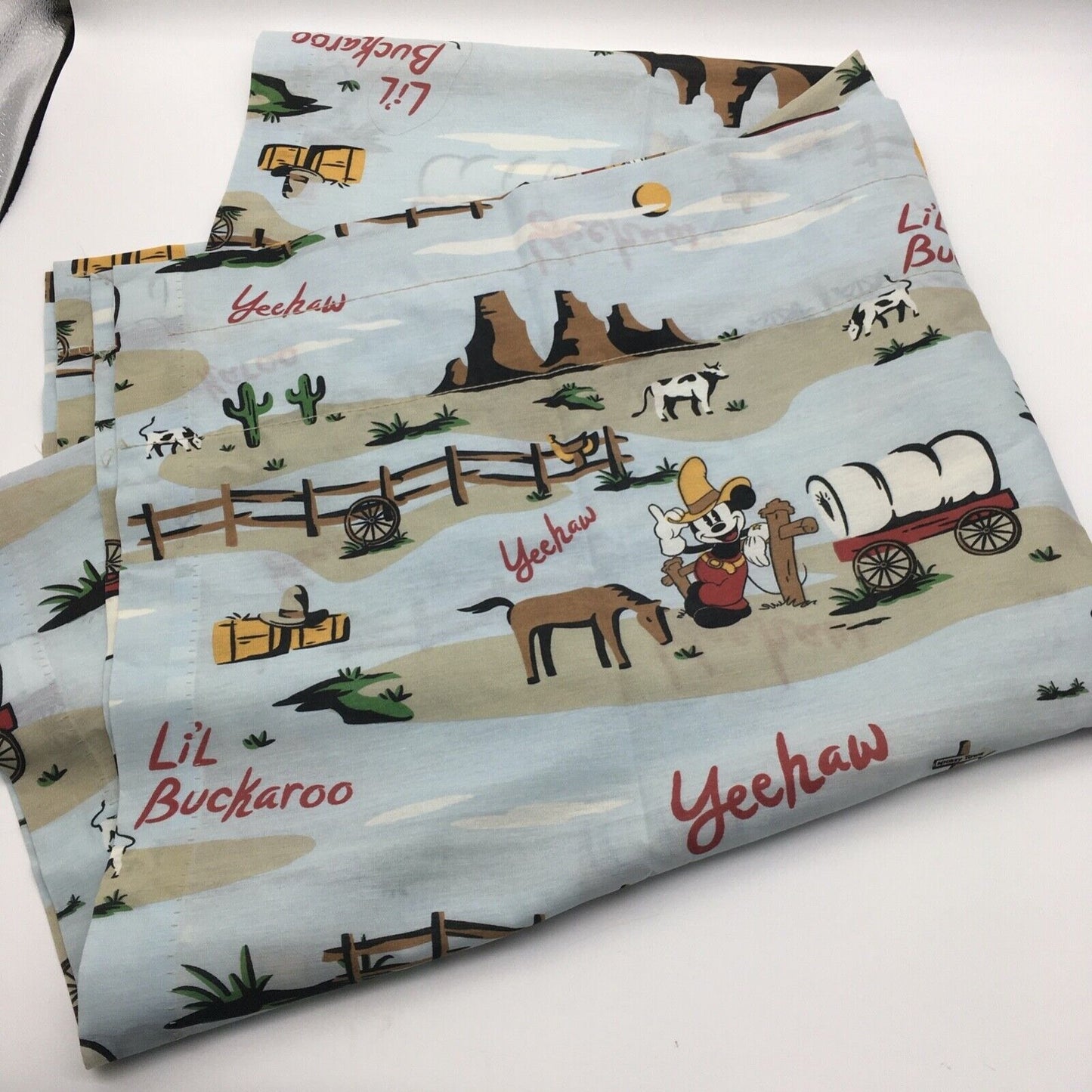 Disney Home Drapery Lil Buckaroo Mickey Cowboy Western Ranch 4 Panels 4 Tie Back