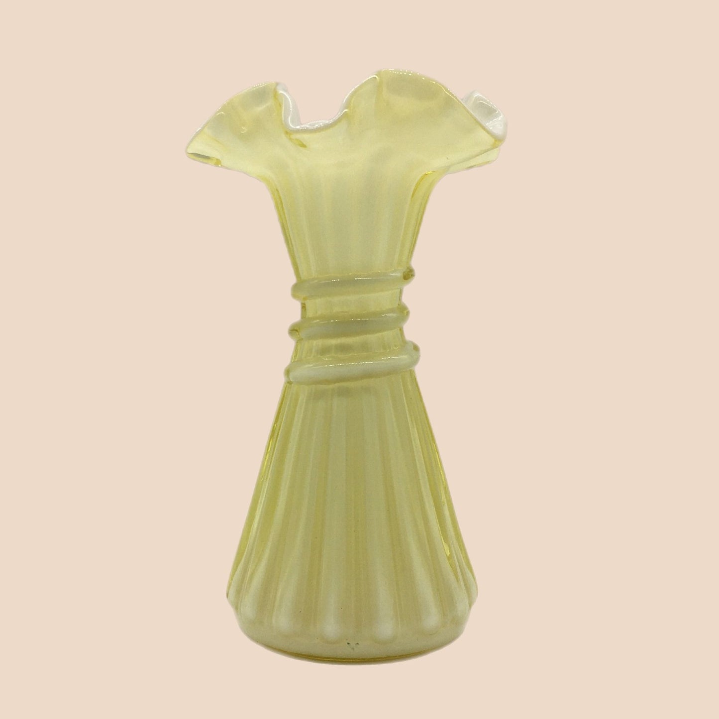Fenton 8 Candle Glow Cased Glass Vase, Yellow Wheat Fenton 1980s Glass, Fenton Art Glass