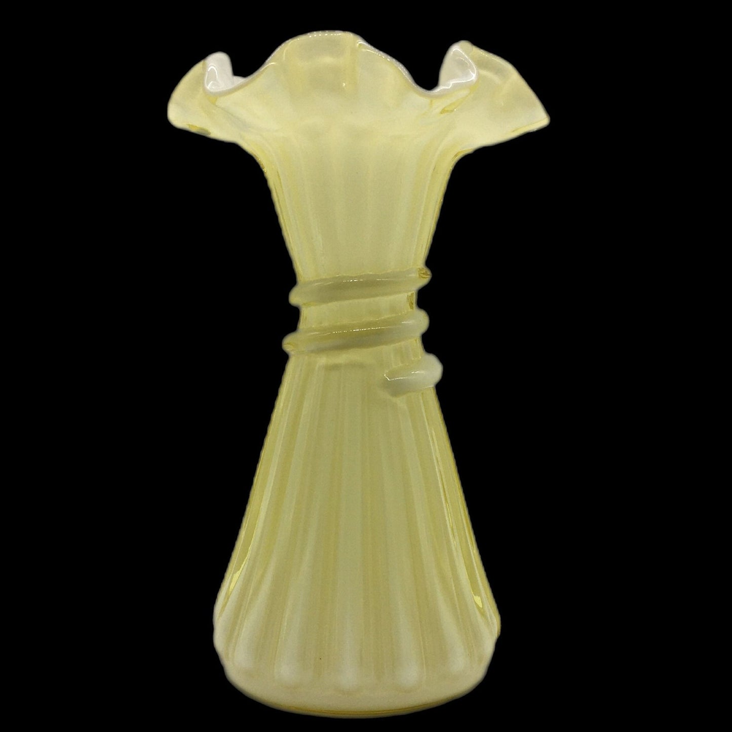 Fenton 8 Candle Glow Cased Glass Vase, Yellow Wheat Fenton 1980s Glass, Fenton Art Glass
