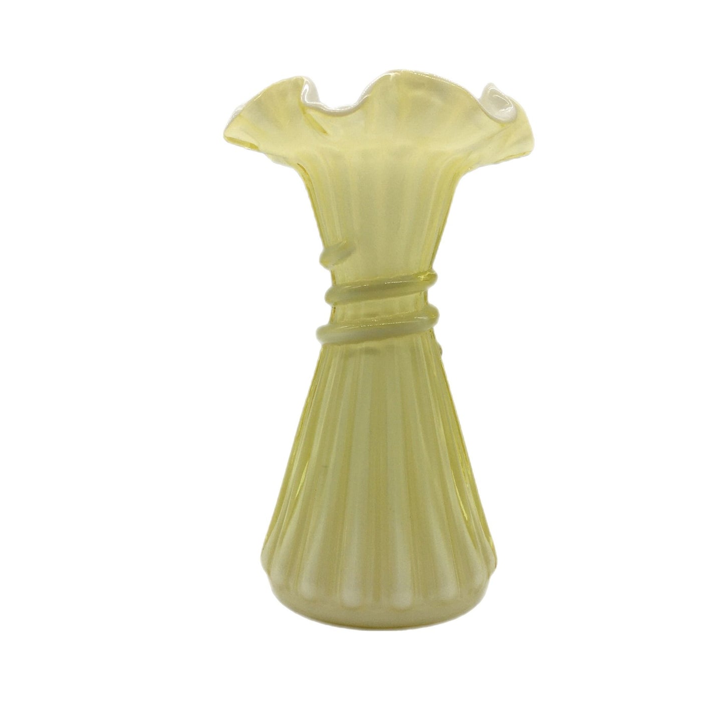 Fenton 8 Candle Glow Cased Glass Vase, Yellow Wheat Fenton 1980s Glass, Fenton Art Glass