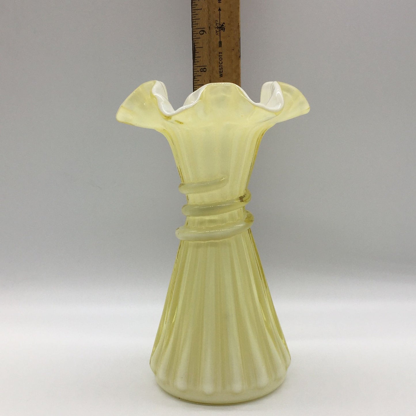 Fenton 8 Candle Glow Cased Glass Vase, Yellow Wheat Fenton 1980s Glass, Fenton Art Glass