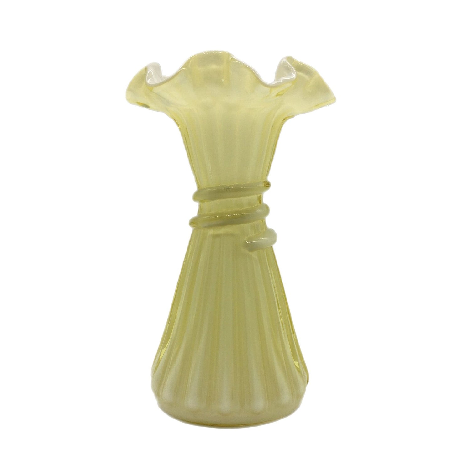 Fenton 8 Candle Glow Cased Glass Vase, Yellow Wheat Fenton 1980s Glass, Fenton Art Glass