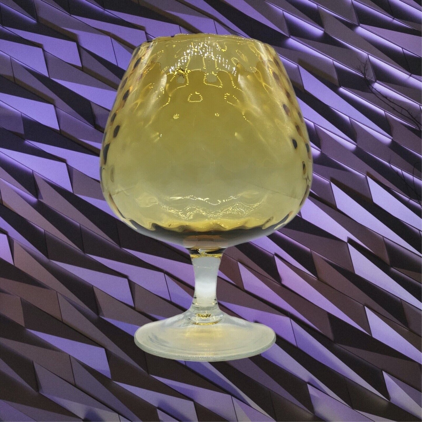 MCM Empoli Blown Glass Brandy Snifter Vase Snack Bowl Barware Large Optic Amber
