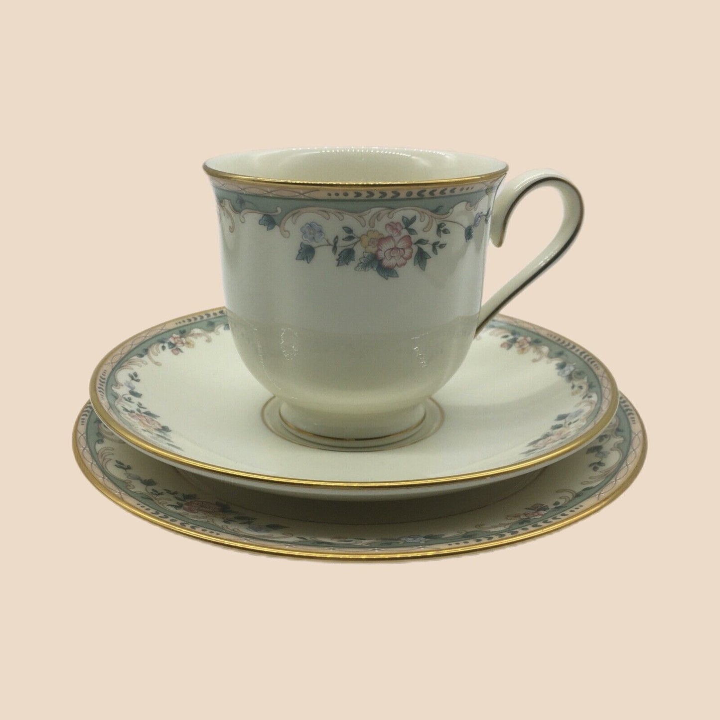 Lenox China Trio Tea Cup Saucer Dessert Spring Vista Pattern Plate Coffee Retire
